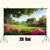 2D Vibrant Spring Park Backdrop Green Trees & Pink Azaleas Photo Background