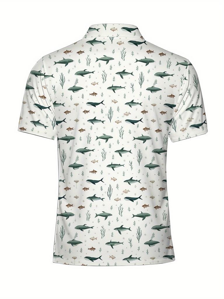 Men's Short Sleeve Polo Shirt with Flat Digital Print Pattern - No Texture