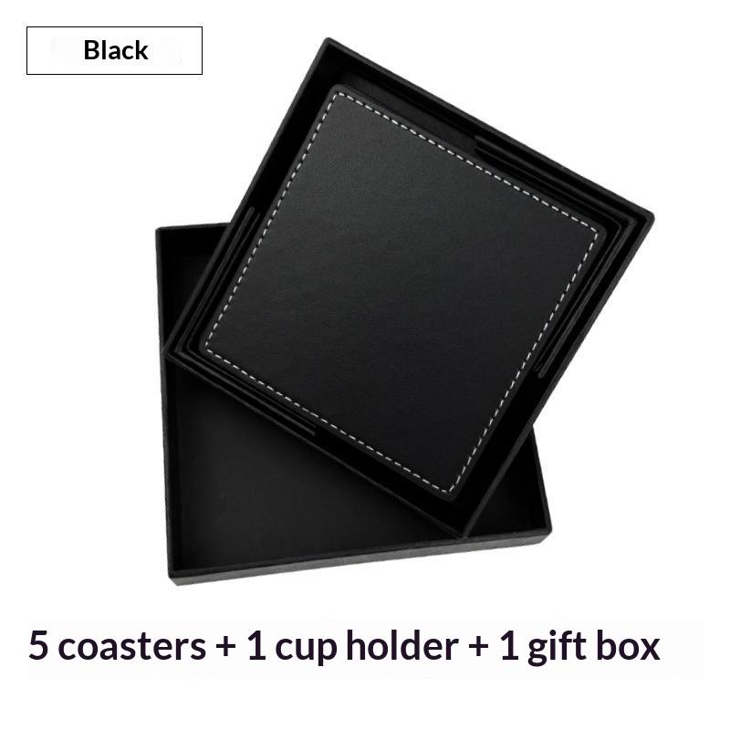 Doppelseitiges Leder-Getränkeuntersetzer-Set Saubere Nähte Hitzebeständige Kaffeetassenunterlage Leicht zu reinigen Holz-Tischzubehör