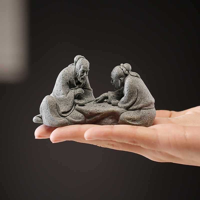 1 Stück Miniatur-Landschaftsdekorationen, Miniatur-Menschenfiguren, chinesische ältere Statuen, die Schach spielen, Landschafts-Miniatur-Bonsai