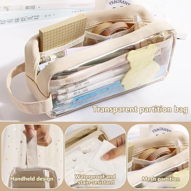 Pvc Transparent Large Capacity Pencil Bag Ins Style School Case Stationery Holder Waterproof Portable Storage Pen Case