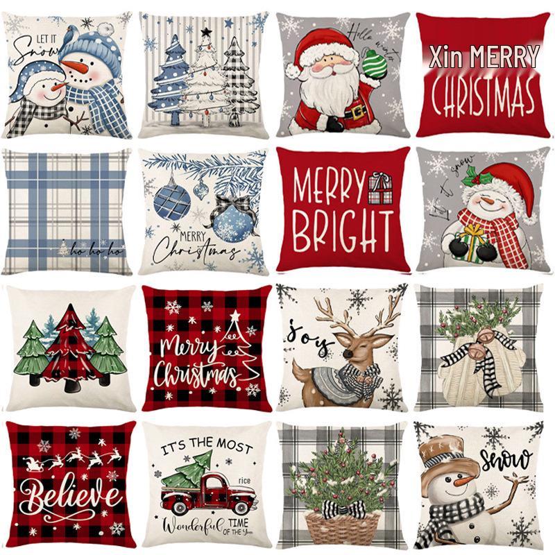 Christmas & Halloween Linen Plush Pillow Cover for Home & Bedside