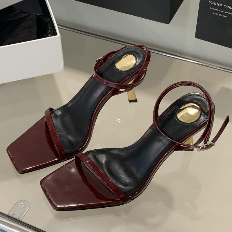 

Eilyken Новые летние модные женские сандалии-гладиаторы с узким квадратным носком и тонким каблуком 40 красный