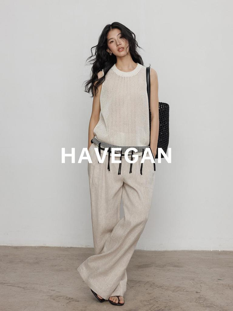 2026 New High-Waist Drape Linen Women's Wide-Leg Floor-Length Pants