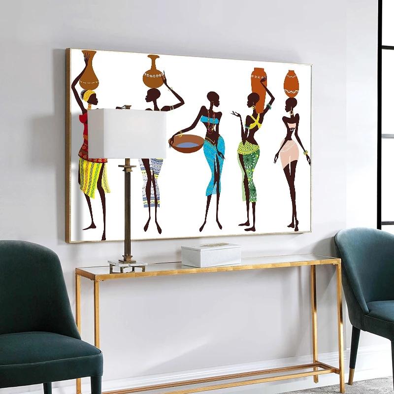 African Traditional Black Woman Oil Painting On Canvas Cuadros Posters and Prints Scandinavian Wall Art Picture Home Decoration