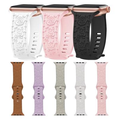 Uhrenarmband mit graviertem Blumenmuster, verschleißfest, atmungsaktiv, hautfreundlich, lichtecht, graviertes Silikonarmband mit 3D-Blumenmuster für die Apple Watch
