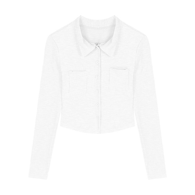 Pletený kardigan tričko dámské jarní tenké se základním tričkem bílé vnější s krátkou slim-fit košilí s dlouhým rukávem