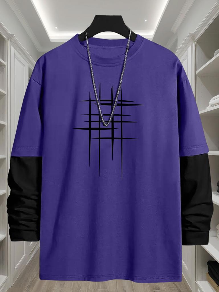 Men's Contrast Sleeve Design Long Sleeve T‑Shirt, Breathable Quick Dry Tops, Regular Fit for Weekend Trip Outdoor Stroll Daily Errands Wear
