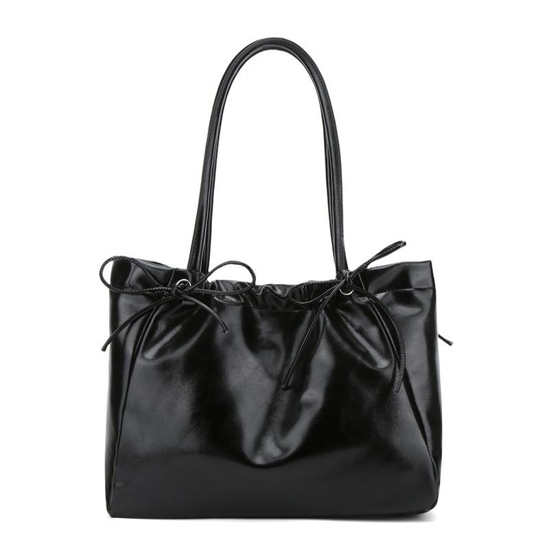 

Bow Solid Color Trendy Pu Bag Bowknot Dual Shoulder Straps Casual Travel Bags