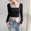 Square-Collar Women's Top: Autumn/Winter, Long Sleeve, Versatile, Cropped, Exposed Midriff, New Style