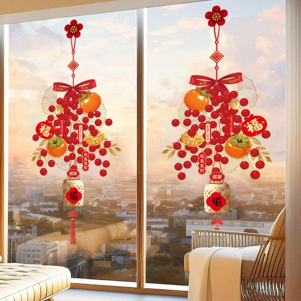 PVC Kakifrucht Fensteraufkleber Spurlos Rot Frühlingsfest Türdeko Festliche Atmosphäre Abnehmbarer elektrostatischer Aufkleber Glas