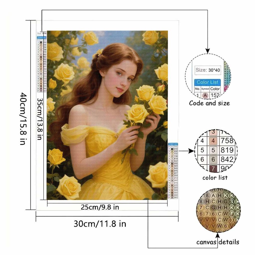 Diamond Mosaic Colorful Diamond Painting Flowers and Princesses Full Round Embroidery Cartoon Creative Hobbies Wall Decor
