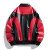 Retro locomotive men's color matching autumn and winter black and red color matching lapel black and white jacket leather jacket style recommended for