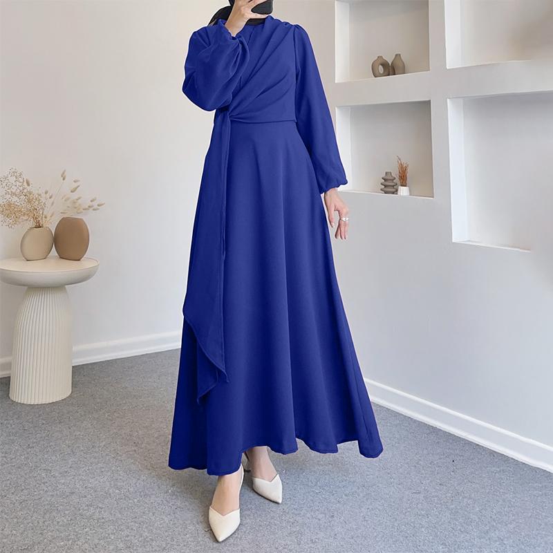 ZANZEA Women Muslim Casual Round Neck Long Sleeve Loose Dress