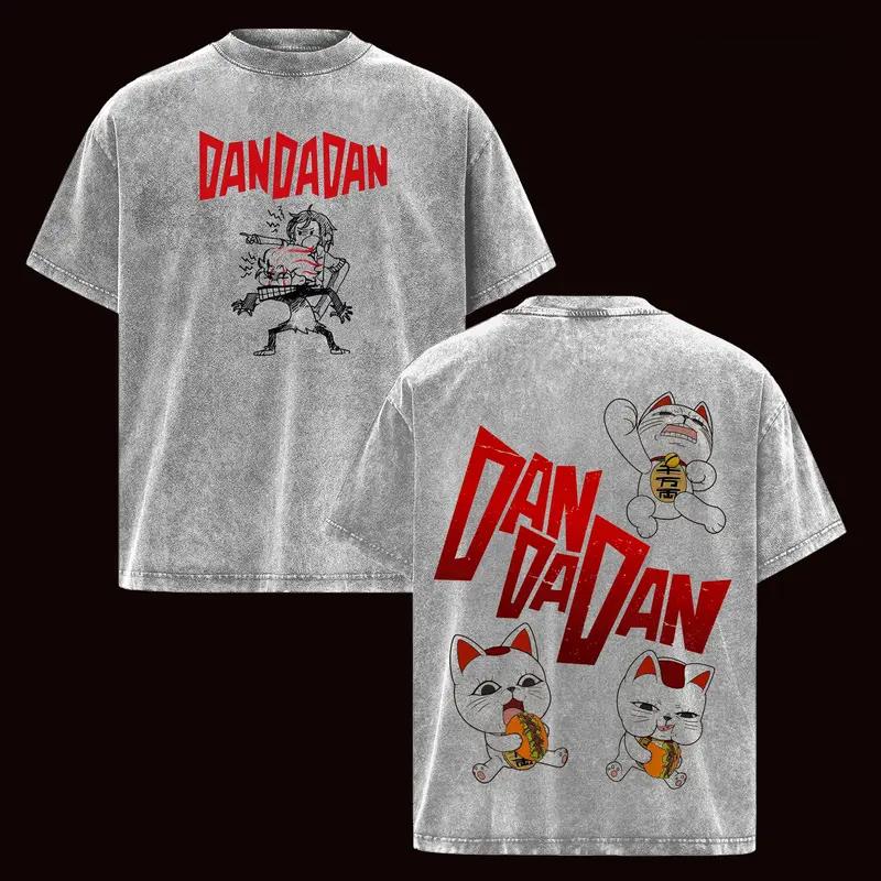 Ayase Momo Okarun Turbo Granny Print T-shirt Anime Dandadan Clothing Men Women Cotton Tshirts Retro Washed T Shirt Harajuku Tops S