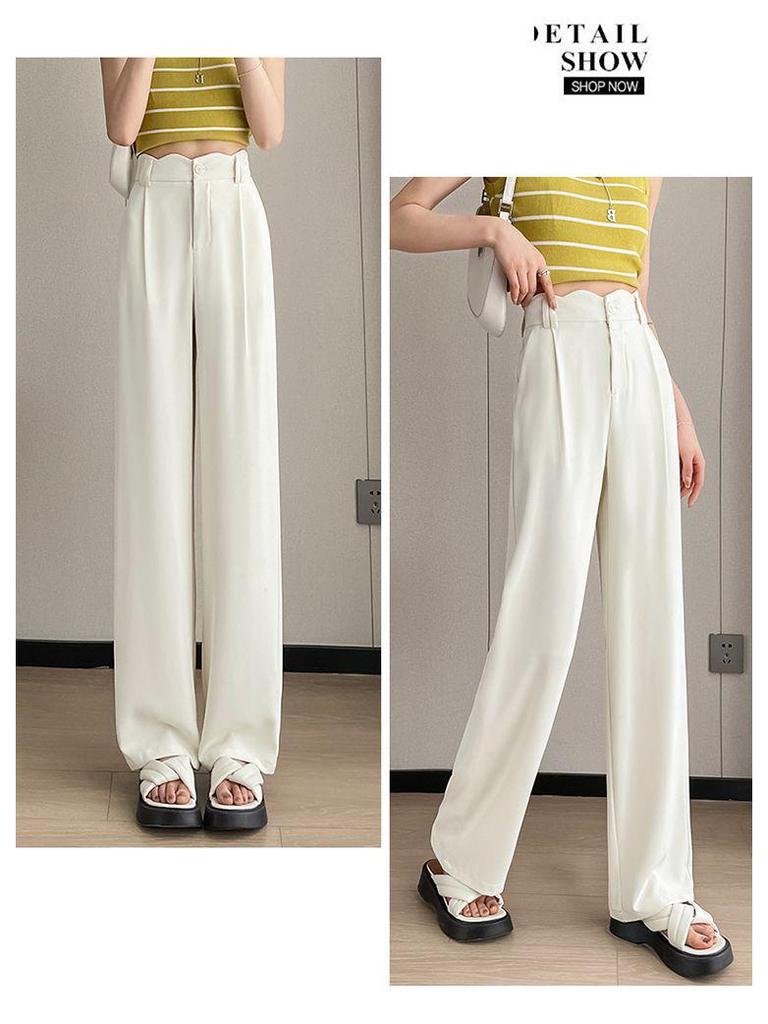 Women's 2026 High-Waisted Ice Silk Pants - Summer Narrow Wide-Leg Design
