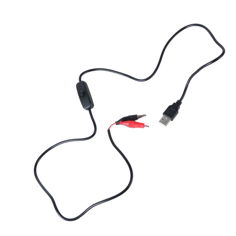 USB 5V Male to Clip Test Cable Power Supply Adapter Cord Wire with Switching Button for Electrical Testing