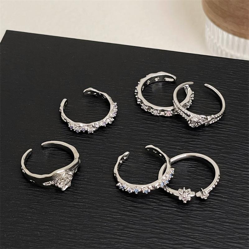 Light Luxury Simple Rose Opening Adjustable Ring Full Of Diamonds Zircon Super Fairy Fashion Ring Woman