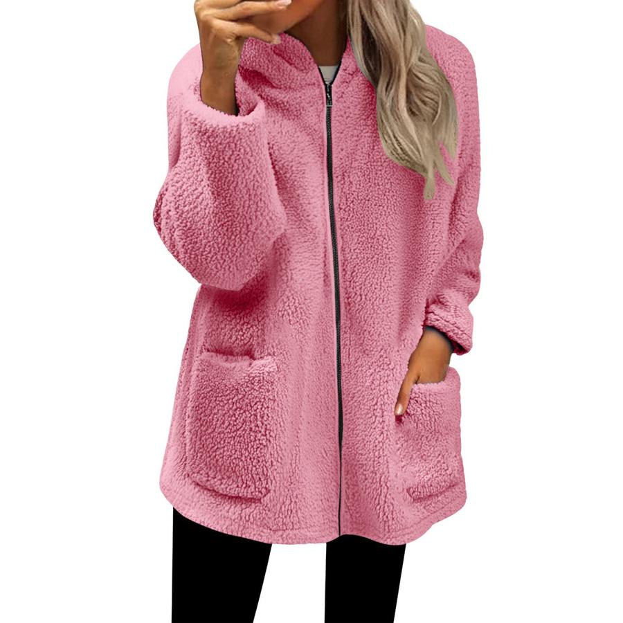 Winter Loose Fleece Women's Long Sleeve Hoodie Zip Up Cardigan Coat