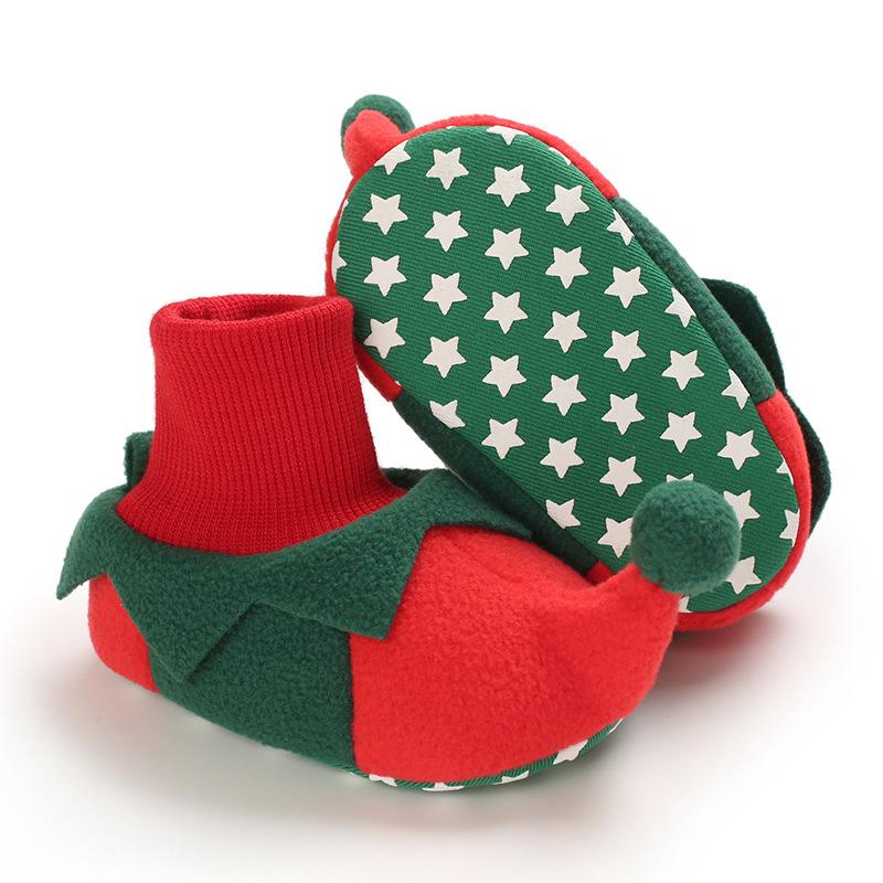 Unisex Baby Christmas Santa Shoes Infant Non-slip Cozy Fleece Booties Newborn First Walking Shoes Boys Girls Winter Warm Slipper