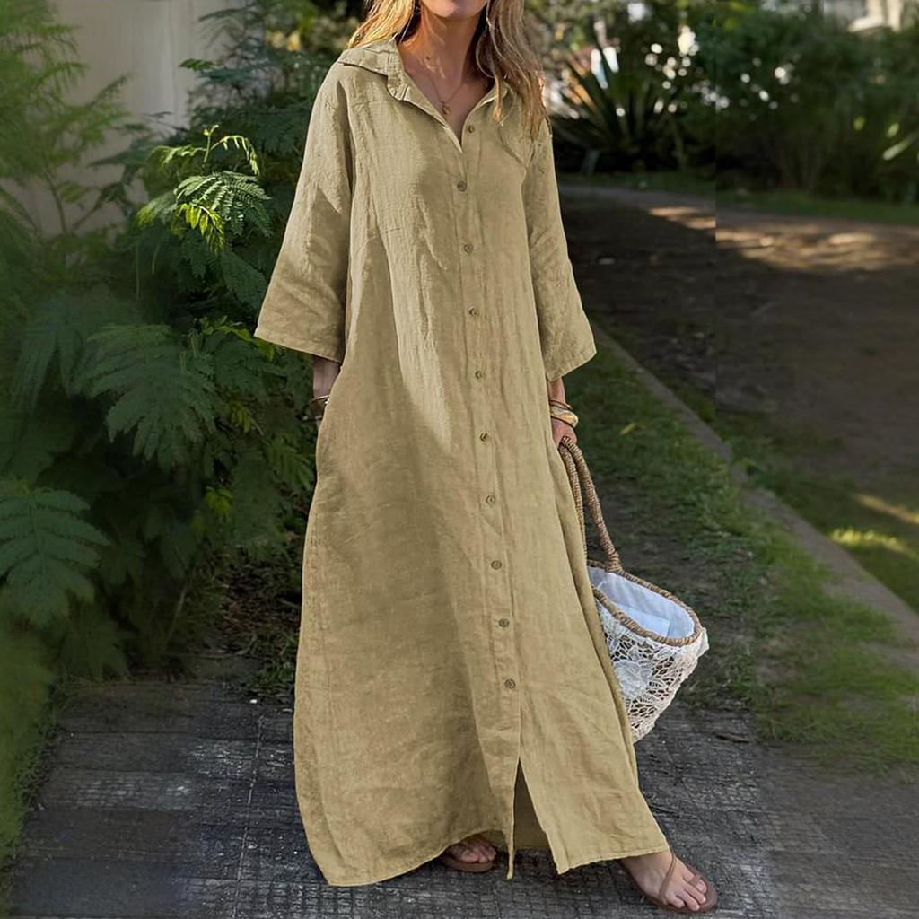 Dress For Women Spring  Long Sleeve Flowy Beach Vacation Long Shirt Dress