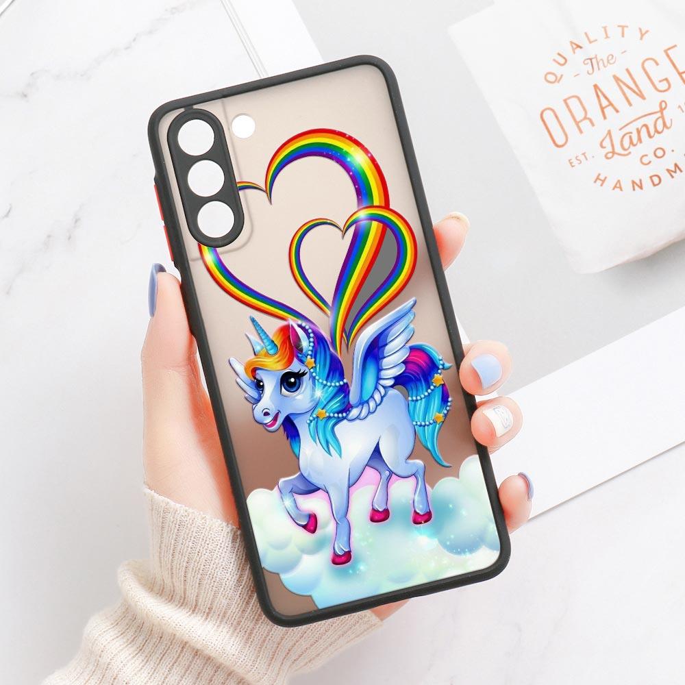 S23 Ultra Case For Samsung Galaxy S23 S22 Ultra S20 S21 FE Plus S10 Lite S24 Phone Case Matte Clear Cover Funny Unicorns Rainbow