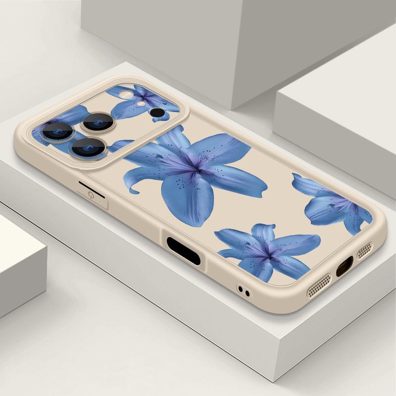 Blue Lily Pattern TPU Phone Case For iPhone 17 16e 15 16 Pro Max 14 16 Plus For iPhone Air 13 12 Pro Max 11 Soft Silicone Cover