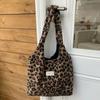 Winter Leopard Plush Shoulder Bags for Women Commute College Style Girls Tote Bag Large Capacity Female Faux Lamb Wool Handbags