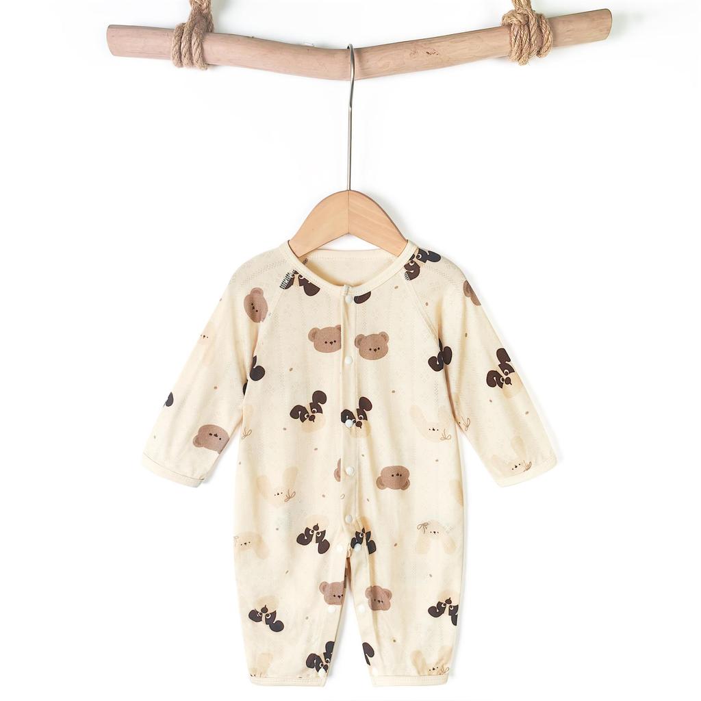 Baby Langarm-Bodysuit aus Bambusfaser: 3-24 Monate, Atmungsaktiver Druckknopf im Schritt, Nahtlos für den Sommer