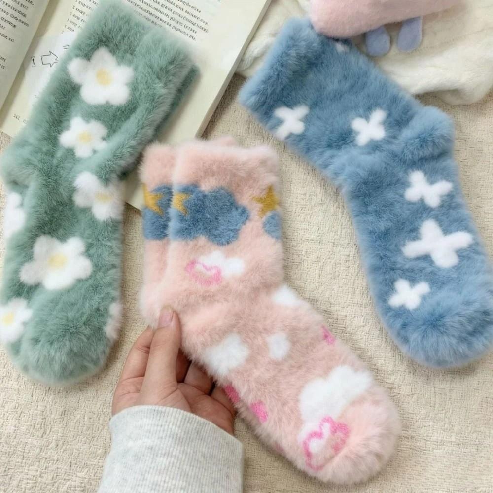 5Pairs Sweet Plush Socks Soft Thicken Warm Socks Ins Mink Fur Socks  Women