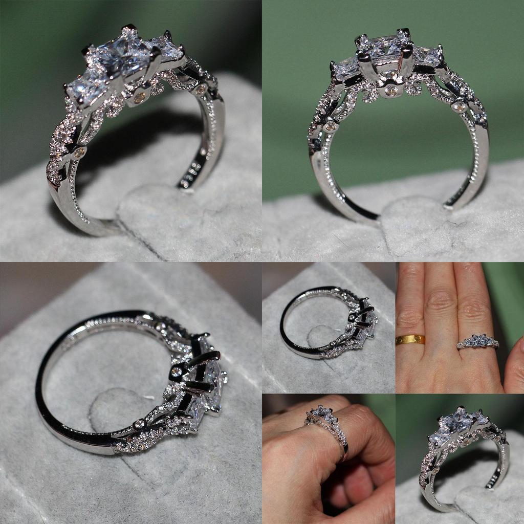 Exquisite Luxury Square Ring With White Gold Plated Rhinestones For Elegant Women