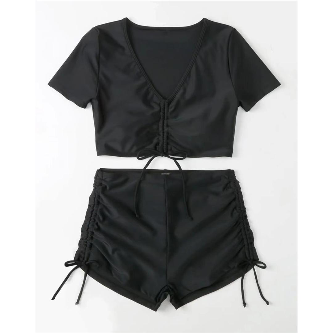 

мода сексуальный кружевной короткий рукав высокая талия бикини женский купальник женский купальник из двух частей бикини комплект купальный костюм купальный костюм плавание S чёрный