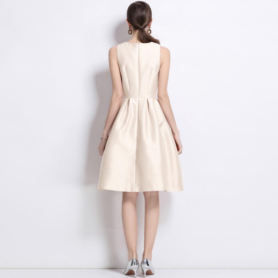 Luxury Bow Satin Dress French Style Slim Fit Midi Dress S абрикосовый