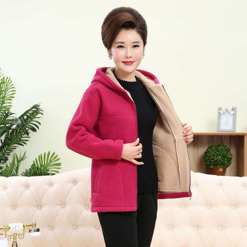 Abrigo de Invierno Femenino Talla Grande Madre Forro Polar Deportivo Chaqueta Mediana Edad Adulto Mayor Ropa Exterior Acolchada para Mujer Tops con Capucha