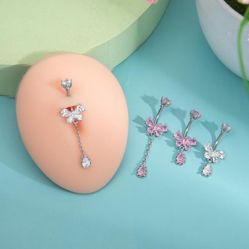 Zircon Belly Button Rings Stainless Steel Butterfly Heart Navel Piercing Shiny  Belly Ring For Women Body Jewelry