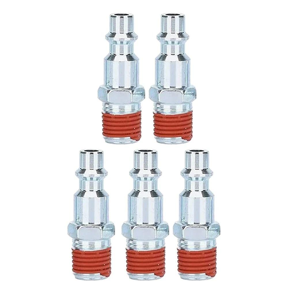 5Pcs Metal Pneumatic Connector with 1/4in NPT Male Thread Coated With Glue Hose Quick Connector US Type Air Hose Adapter Plug