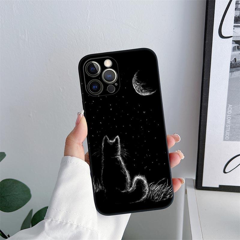 Black Cats Phone Case for iPhone 11 15 Pro Max Case Coque 14 Plus 13 Pro 12 11 X XS XR 7 8 SE 2020 15Pro Cute Cat TPU Soft Cover