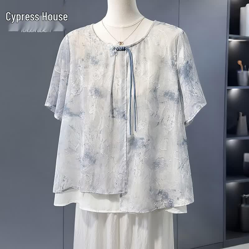 Women s Jacquard Round Neck Short Sleeve Shirt M