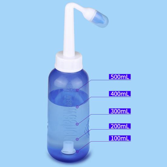 1 Set 500ML Nasal Washer Dust-proof Cover Precise Scale 60-Degree Angle Press Switch Double Nozzle Nose Wash Bottle Yoga Gym Tool