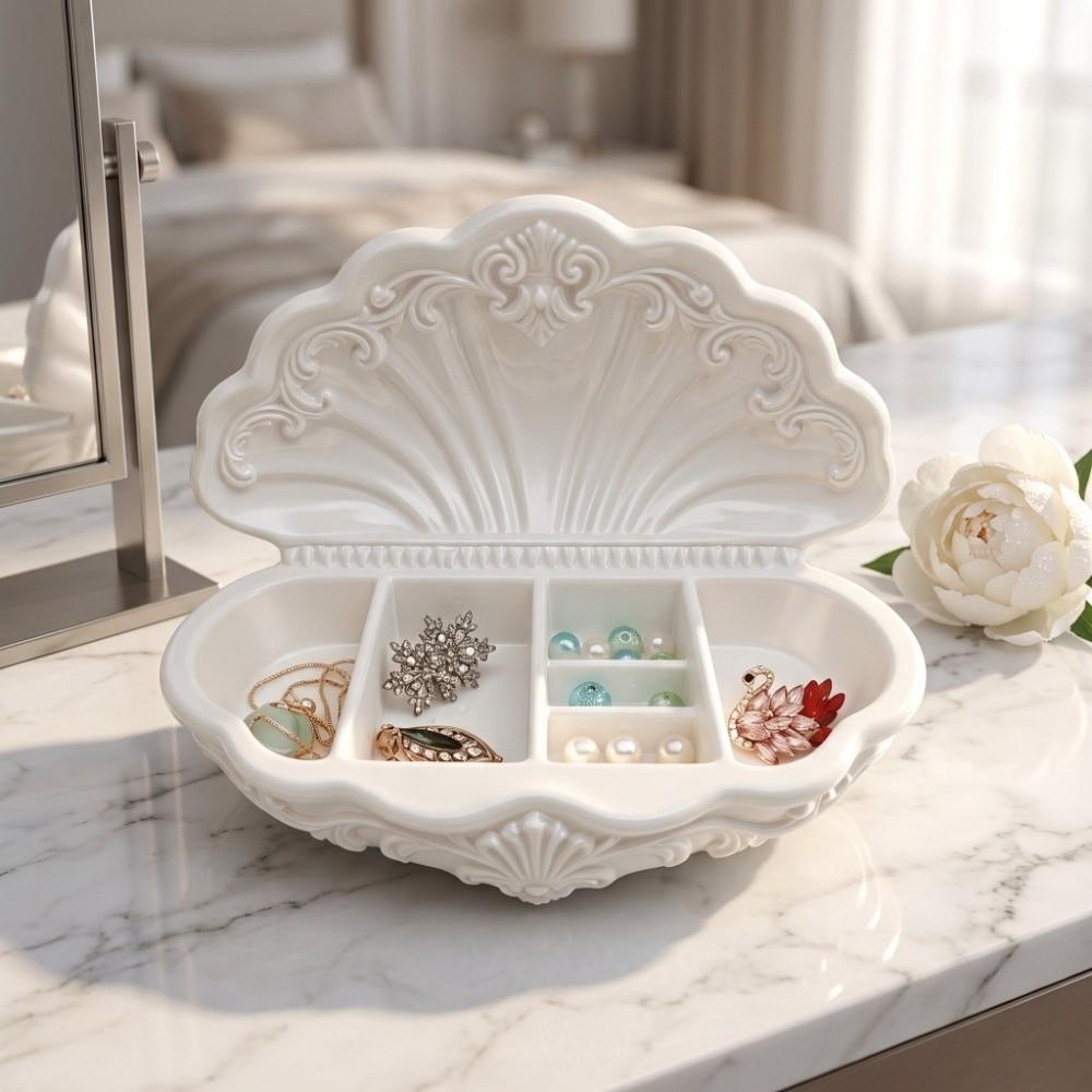 Oval Shell-Shaped Jewelry Tray Vintage Desktop Storage Box Durable Decorative Gift Box Table Decor