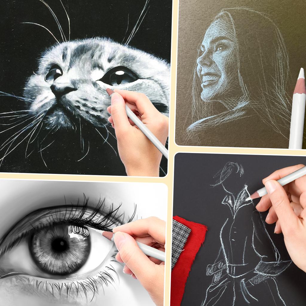 3Pcs White Sharpen Pencils For Sketching Painting Smooth Professional Grade Durable Lead Highlighter Charcoal Pencils