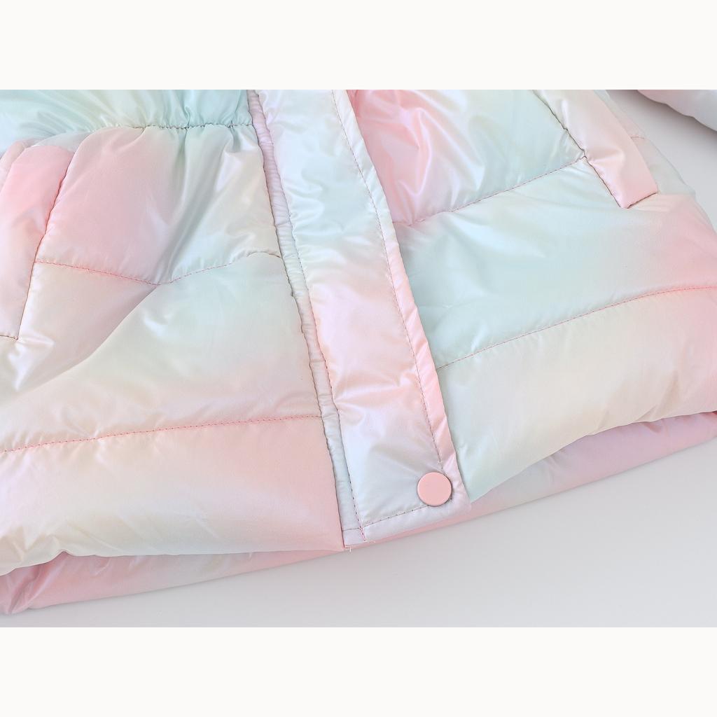 Podzimní Zimní Dětské Oblečení Chlapecké Dívčí Vícebarevný Páskový Potisk Tie-dye Dlouhý Díl Vlasový Límec S Kapucí Bavlněný Kabát Bunda Bavlněný Kabát