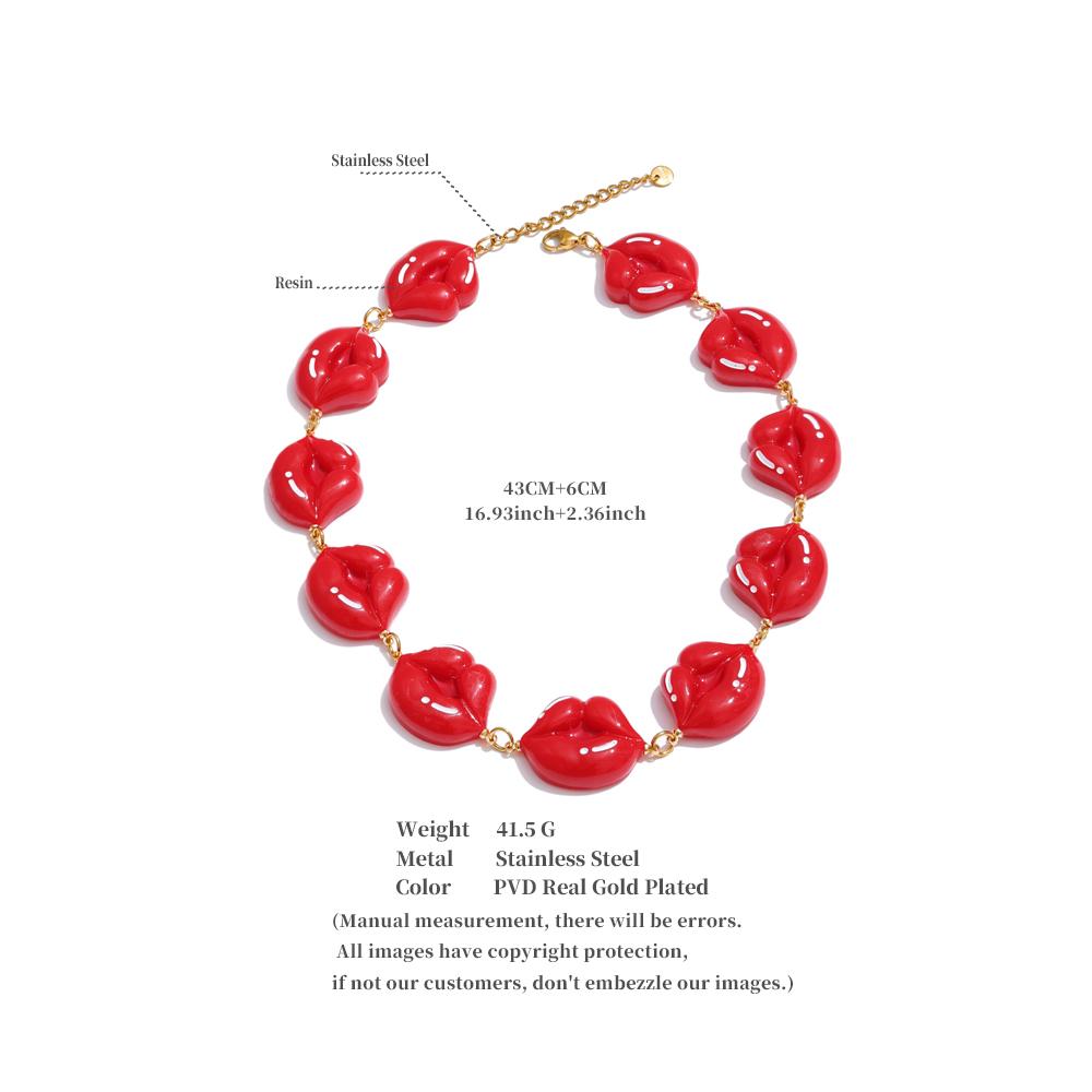 Eetit 2025 Creative Red Resin Lips Chain Necklace for Women Stainless Steel Stylish Unique New Arrivals Charm Jewelry Party Gift