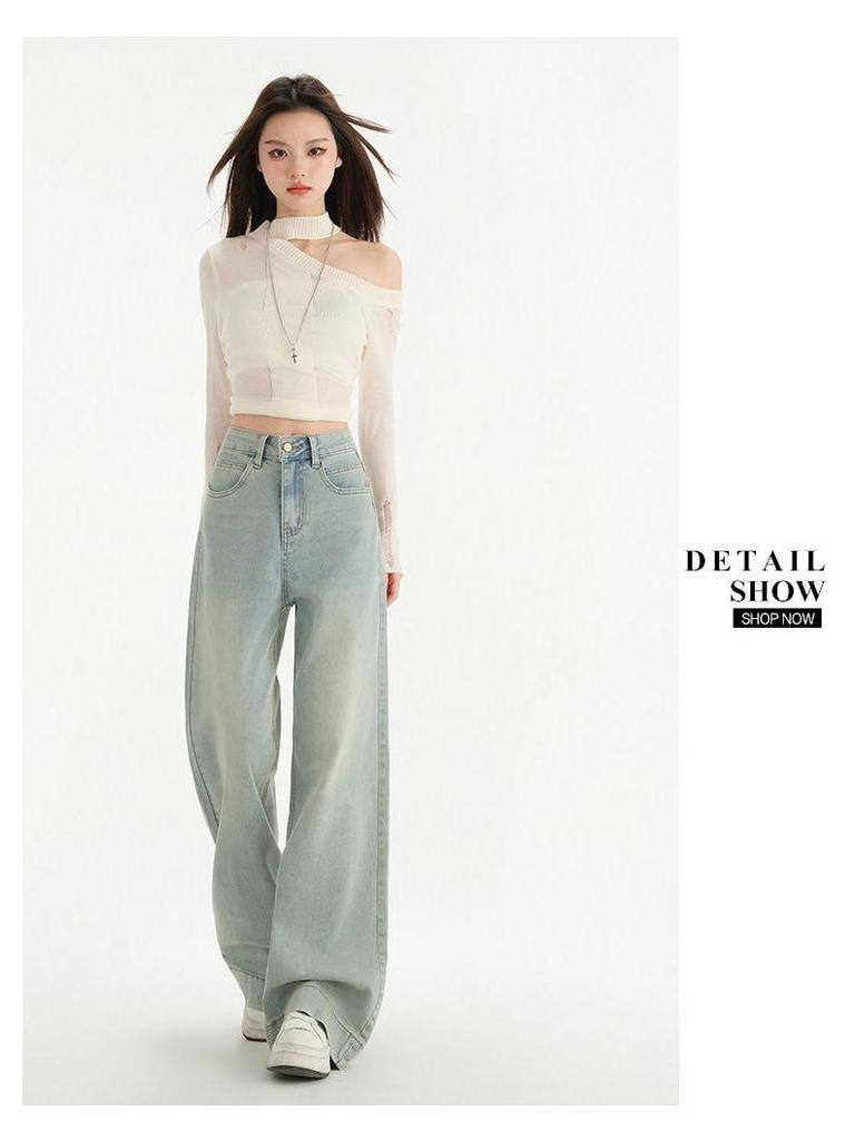Women's Retro Denim Blue Wide-Leg Jeans - Spring 2025 Collection
