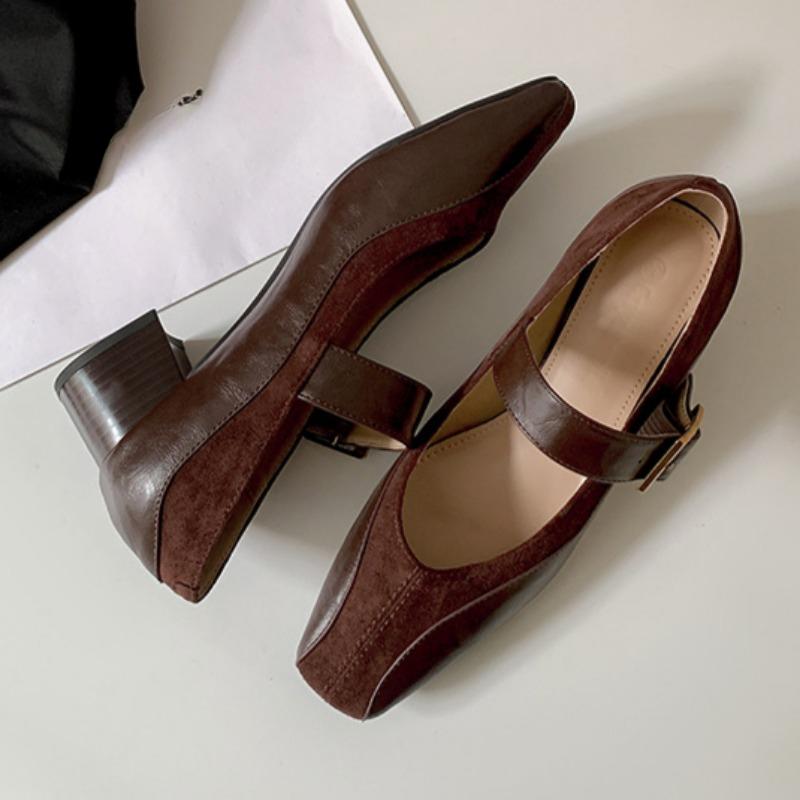 Mary Jane High Heels Women's Thick Heels One-strap Shoes Medium Heel Square Toe Small Leather Shoes