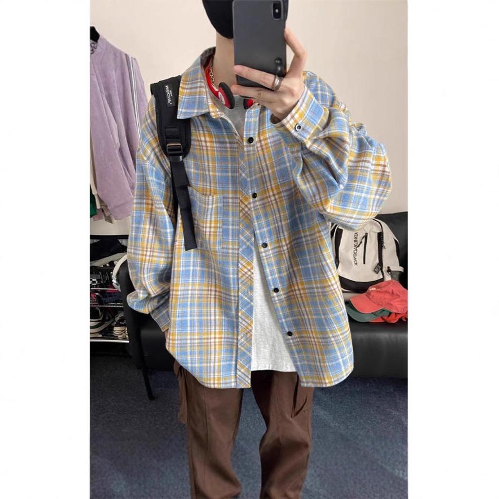 Unisex Retro Plaid Long Sleeve Shirt Jacket - Trendy Casual Style for Spring