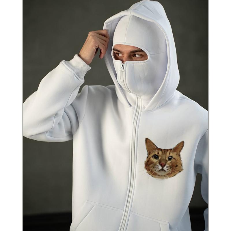 Спортивная рубашка для пары с капюшоном на молнии, женская зимняя свободная куртка с рисунком кошки и двумя шапками S