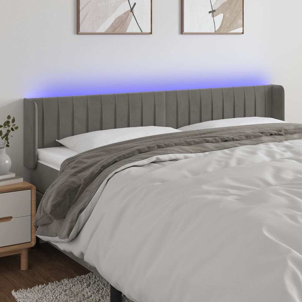 vidaXL LED Kopfteil Hellgrau 203x16x78/88 cm Samt