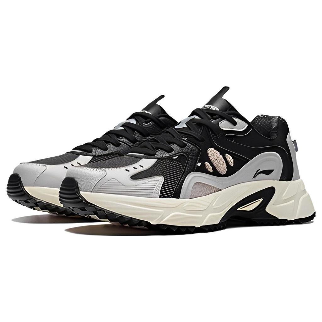 Li Ning Fabric Synthetic Leather Trendy Non-Slip Wear-Resistant Breathable Lightweight Low-Top Sports Casual Shoes Men Sneaker Black Gray ARLS021-5