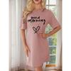Women'S Letter Heart Print Casual Nightgown Dress, Short Sleeve Round Neck T-Shirt Dress, Comfortable Sleepwear